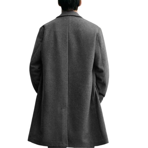 Zara 4 Way Coat Men M Gray 4-Way Stretch Knee Long Pea coat Overcoat Polyester - Picture 3 of 13